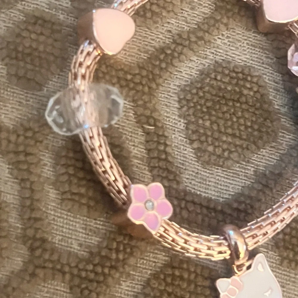 (kids) 🎉Rose Gold Cat Heart Star Crystal Charm Bracelet & Cat Ring